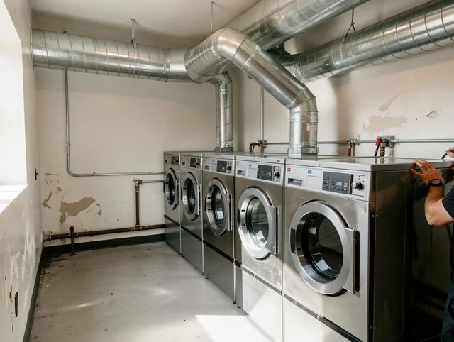 Derby Dryer Vent Cleaning team performing large-scale commercial dryer vent cleaning in Derby