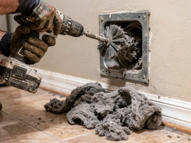 Certified Derby Dryer Vent Cleaning technician performing dryer vent cleaning in Derby